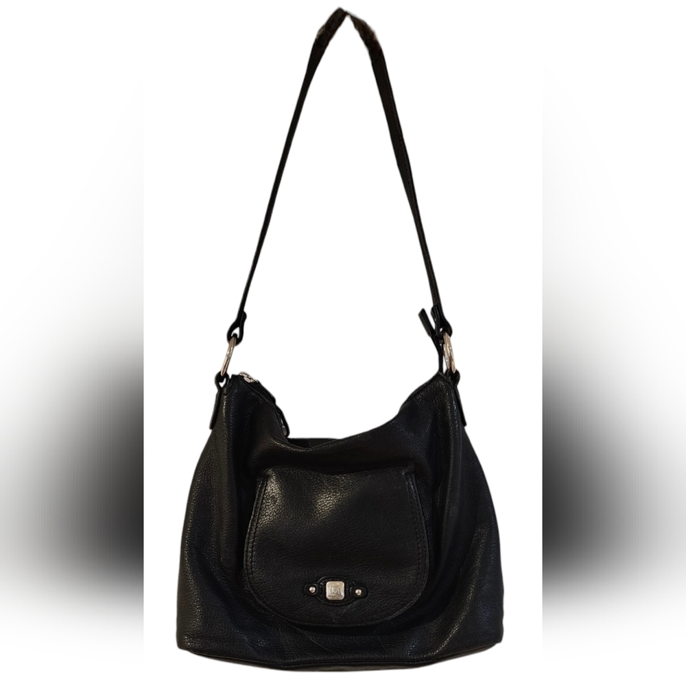 Stone Mountain - Pebbled Genuine Leather  Black Medium Bag Pink Fabric Lining‌